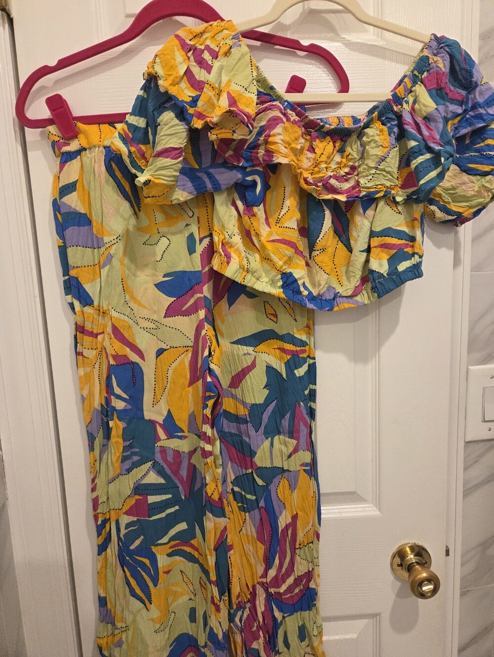 Vibrant Tropical Two-Piece Set - Yellow, Teal & Purple